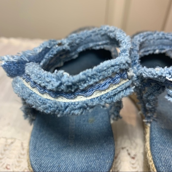 MONTEGO Bay Club Distressed Embroidered Floral Jeans Wedge Ankle Espadrilles 6.5 - Picture 7 of 12